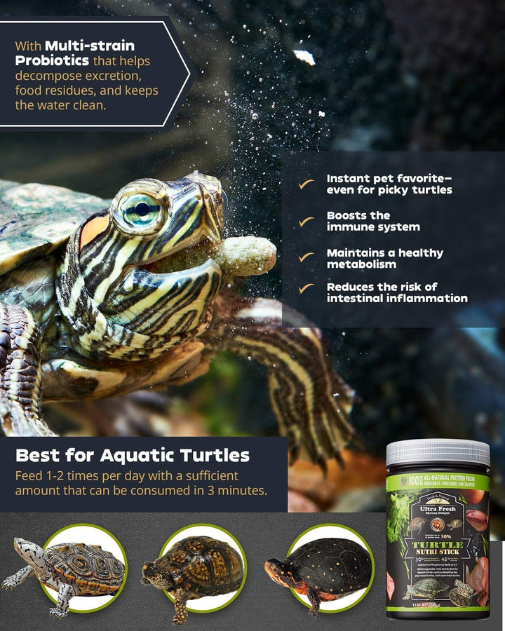 - Turtle Nutri Stick, Wild Sword Prawn, Calcium & Vitamin D Enriched Aquatic Turtle Food with Probiotics for Picky Turtles, Made from All Natural Ingredients 3.35 Oz