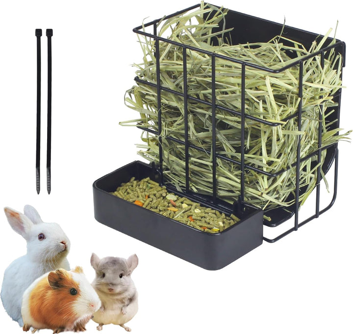 Guinea Pig Hay Feeder，Rabbit Hay Feeder with Heavy-Duty Metal Frame Hay Holder，For Bunny, Guinea Pigs,Chinchillas-6.9X4.7X6.6 Inch