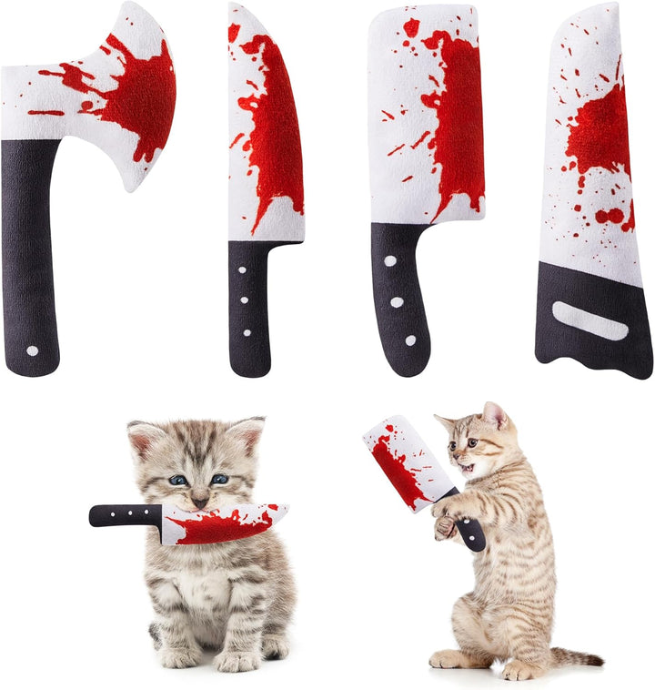 4Pcs Cat Toys, Horror Knife-Shaped Kitten Catnip Crinkly Sound Toys, Indoor Exercise for All Cat Breeds 6.5 Inches