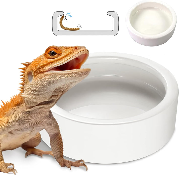 Reptile Food Dish Bowl, Worm Water Dish Small (2.75In) Lizard Gecko Ceramic Pet Bowl, Mealworms Bowls for Leopard Bearded Dragon Chameleon Hermit Crab Dubia Cricket Anti-Escape Superworm Feeder 2 Pack