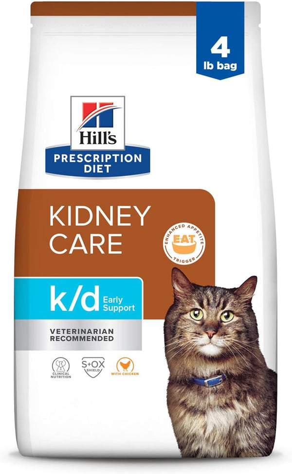 K/D Early Support Kidney Care Chicken Flavor Dry Cat Food, Veterinary Diet, 4 Lb. Bag