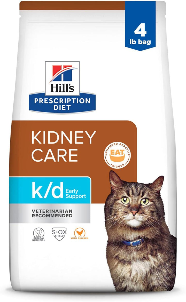 K/D Early Support Kidney Care Chicken Flavor Dry Cat Food, Veterinary Diet, 4 Lb. Bag