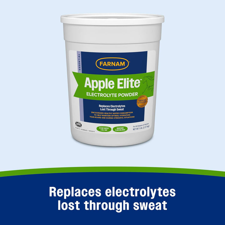 Apple Elite Electrolyte Powder Supplement for Horses, Replaces Vital Minerals, Encourages Hydration, No Added Sugar, 5 Pounds