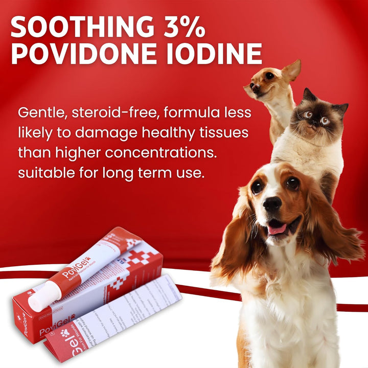 Dog Wound Care Ointment with Povidone Iodine 3%, Relieves Pain, Itching Skin, Ringworm, Hot Spots, Ear Infection, Yeast, Irritations, Cuts, Treatment for Dogs and Cats, Safe for All Animals, 0.7 Fl Oz