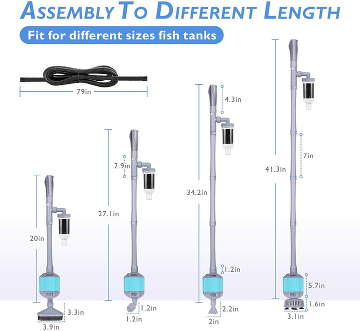 360GPH Electric Aquarium Gravel Cleaner, 5 in 1 Automatic Fish Tank Cleaning Tool Set Vacuum Water Changer Sand Washer Filter Siphon Adjustable Length 15W