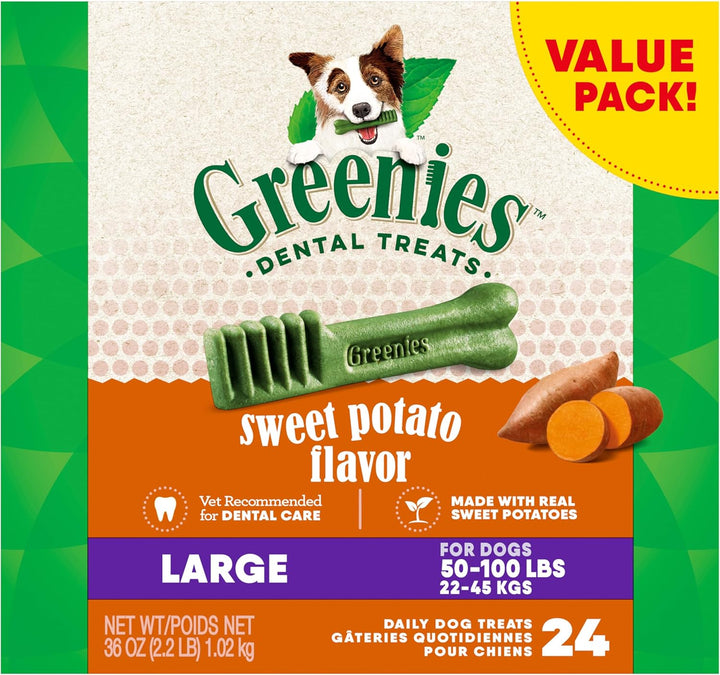 Large Dental Dog Treats, 3-Flavor Variety Pack, (3) 12 Oz. Pouches, (24 Treats)