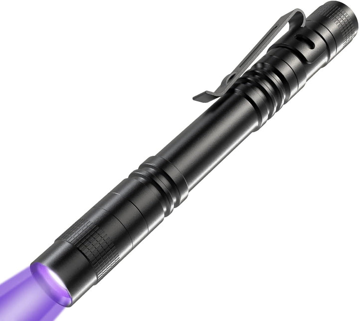 2 UV Black Light Flashlight, 2 Pack 395Nm Mini Pen Light with Clip, Waterproof Ultraviolet Flashlight for Leak, Pet Urine, Scorpion, Hotel Inspection, Dry Stain and Bed Bug.