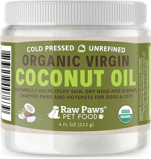 Virgin Organic Coconut Oil for Dogs & Cats, 4-Oz - Treatment for Itchy Skin, Dry Nose, Paws - Hot Spot Lotion - Natural Hairball Remedy for Cats