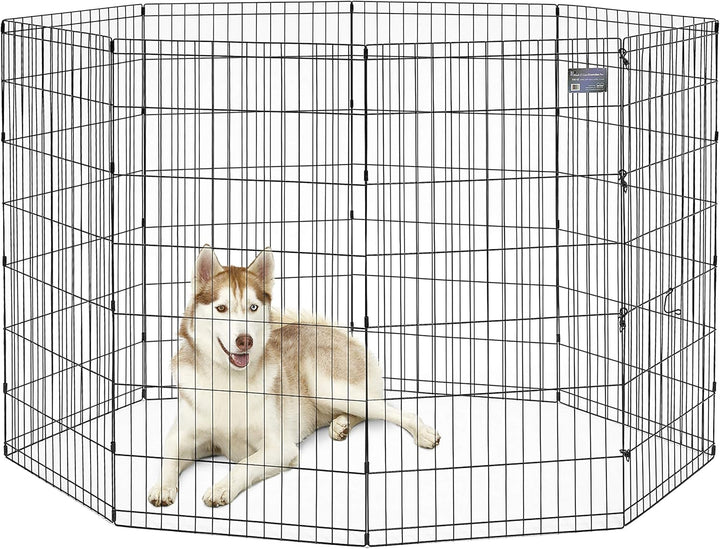 Folding Metal Puppy/Dog Exercise Pen, Indoor/Outdoor Playpen with Secure Door, Provides 16 Sq Feet of Play Space, 24-Inches Tall, Black E-Coated