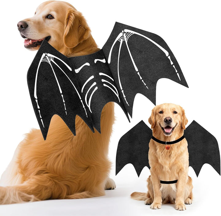Large Dog Halloween Costumes, Adjustable Dog Bat Wings Costumes for Large Dogs with Pumpkin Bell Skeleton Print on the Back, Pet Costume Halloween Cosplay Party Dress Up, XL Black