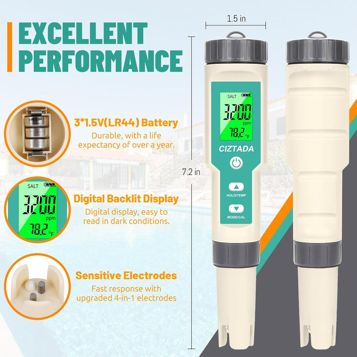 Digital Salinity Tester for Salt Water - Aquarium Salinity Meter with ATC, IP67 Waterproof, 0-200 PPT Large Range Multi-Parameter Tester for Seawater, Fish Tank, Hydroponics