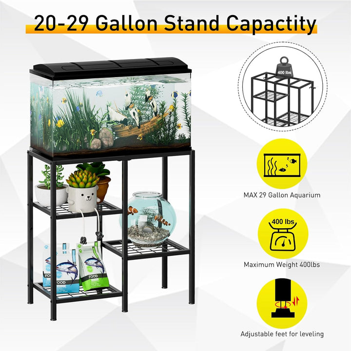 Aquarium Stand 20 Gallon, Metal Fish Tank Stand, Aquarium Rack Stand for Fish Tank Accessories , 3 Tier Turtle Reptile Terrarium Stand for Living Room Office