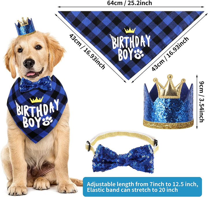 Dog Birthday Party Supplies, Dog Birthday Hat Bandana Scarf with Cute Bow Tie, Flag, Balloons for Small Medium Dogs Pets, Doggie Party Supplies Decorations