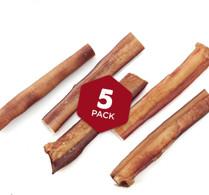 Thick 6 Inch Bully Sticks for Dogs - 5 Count (Pack of 1) - Natural, Grass-Fed Beef, Single Ingredient, Grain and Rawhide Free - Large Breeds