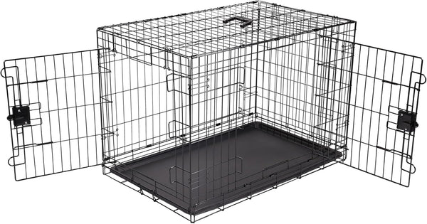 Durable, Foldable Metal Wire Dog Crate with Tray, Double Door, 36 X 23 X 25 In, Black