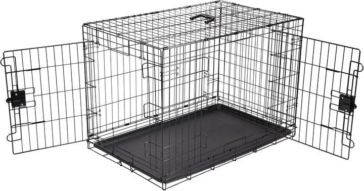 Durable, Foldable Metal Wire Dog Crate with Tray, Double Door, 36 X 23 X 25 In, Black