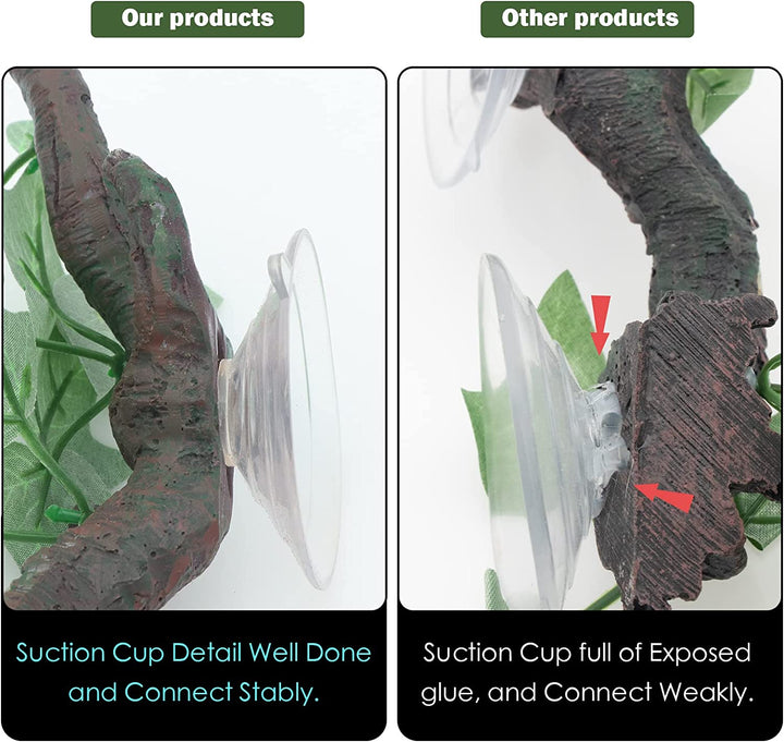 Reptile Corner Branch Terrarium Plant Decoration with Suction Cup for Amphibian Lizard Snake Climbing