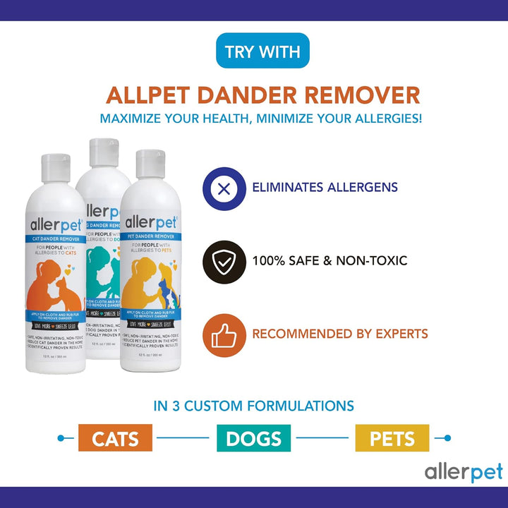 Multi-Pet Dander Remover W/Free Grooming Glove - Best Pet Dander Remover for Allergens - for Dog/Cat Dry Skin Treatment - Made in USA - (12Oz)