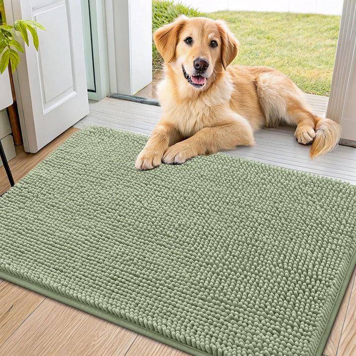 Dog Door Mat for Muddy Paws 30X20, Absorbs Moisture and Dirt Doormat, Non-Slip Washable Quick Dry Chenille Front Door Mat Indoor Entrance, Entryway Carpet for inside Floor, Grey
