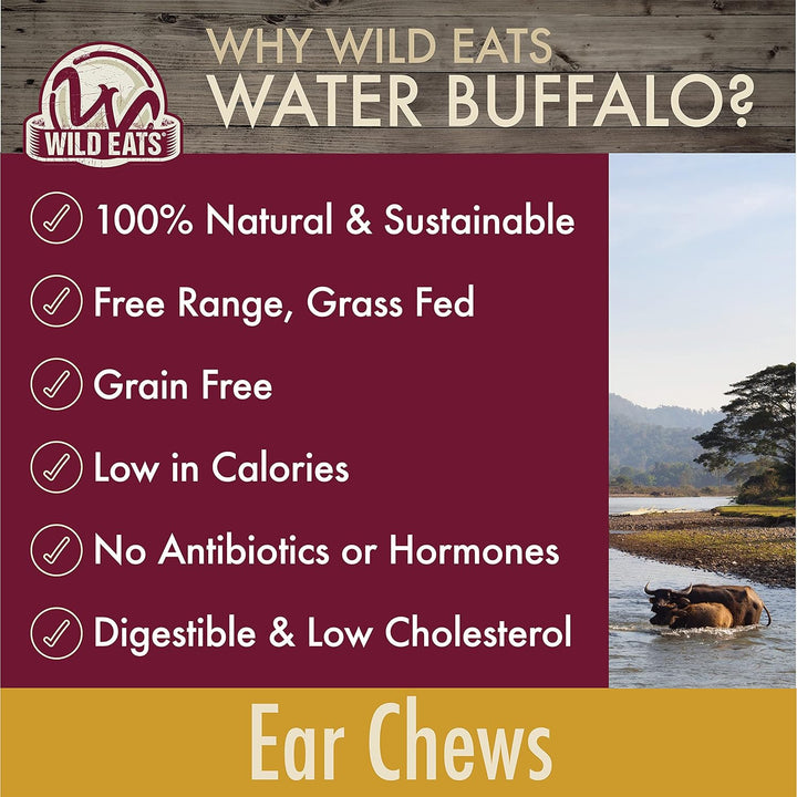 Water Buffalo All Natural Ear Dog Chews, Dog Treats & Snacks - 20 Piece Value Pack (Grain Free Treats - Great Alternative to Pig Ears, Cow Ears, Bones & Rawhides)