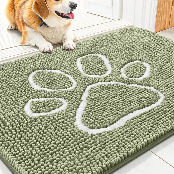 Dog Door Mat for Muddy Paws, Absorbent Dirt Trapper Non Slip Quick Dry Washable Chenille Mat for Mud Dogs, Entry Rug for Indoor and Outdoor (30X20 Inches, Grey)