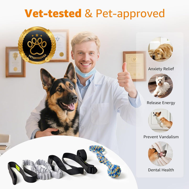 Outdoor Bungee Tug Toy, Dog Toy Hanging from Tree for Small to Large Dogs, Interactive Exercise Play Cord & Tether with Chew Rope Toy (Tree Stump Tug of War-Black)