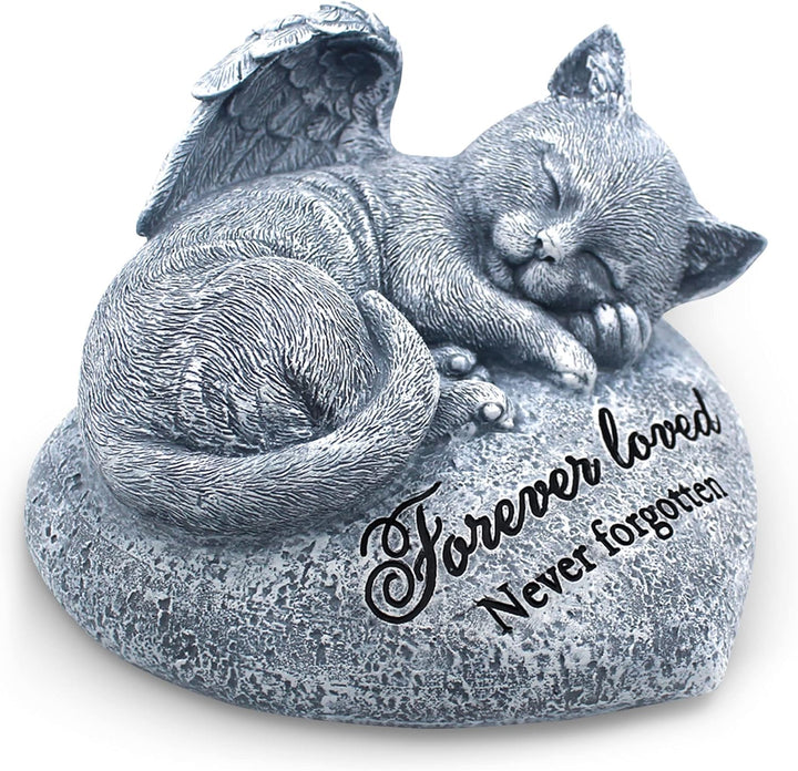 Sleeping Cat Garden Statue - Pet Memorial Stone - Grave Marker - Beautifully Packaged Memorial Gift, Headstones for Cats or Thoughtful Sympathy Gift