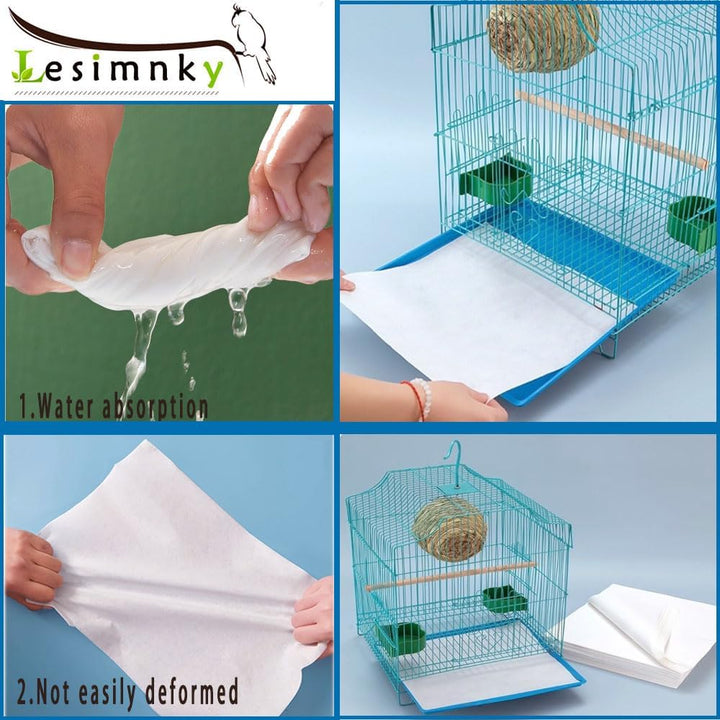 120 Pieces Bird Cage Liners-11'' X 17''Disposable Non-Woven Bird Cage Paper Liners Precut Absorbent Fecal Tray Cages Cushion Pad Mat Cuttable Pet Animal Cages Cushion for Parrot (White)