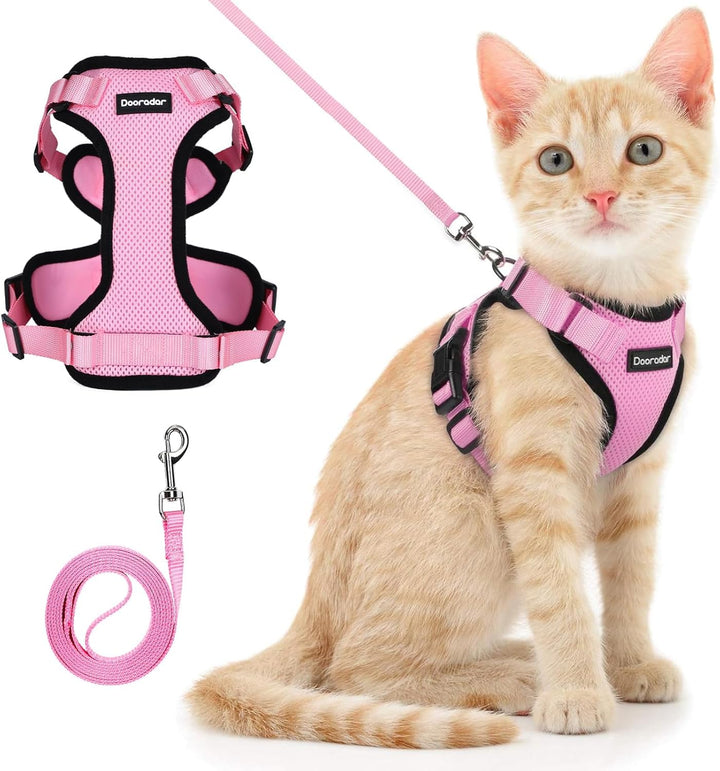 Cat Harness and Leash Set, Escape Proof Safe Adjustable Kitten Vest Harnesses for Walking, Easy Control Soft Breathable Mesh Jacket with Reflective Strips for Cats, Pink, XS