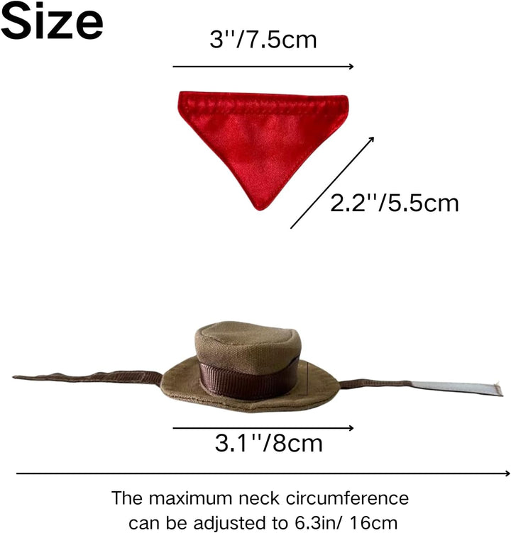 Bearded Dragon Cowboy Costume - Adjustable Lizard Cowboy Hat and Bandana Scarf Reptile Halloween Costume Photo Props for Gecko Chameleon Amphibians Ferret Hamster (Brown)