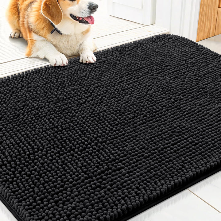 Dog Door Mat for Muddy Paws 30X20, Absorbs Moisture and Dirt Doormat, Non-Slip Washable Quick Dry Chenille Front Door Mat Indoor Entrance, Entryway Carpet for inside Floor, Grey