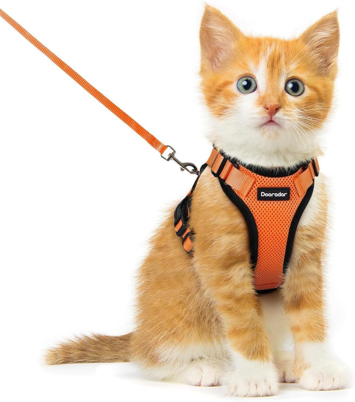 Cat Harness and Leash Set, Escape Proof Safe Adjustable Kitten Vest Harnesses for Walking, Easy Control Soft Breathable Mesh Jacket with Reflective Strips for Cats, Pink, XS