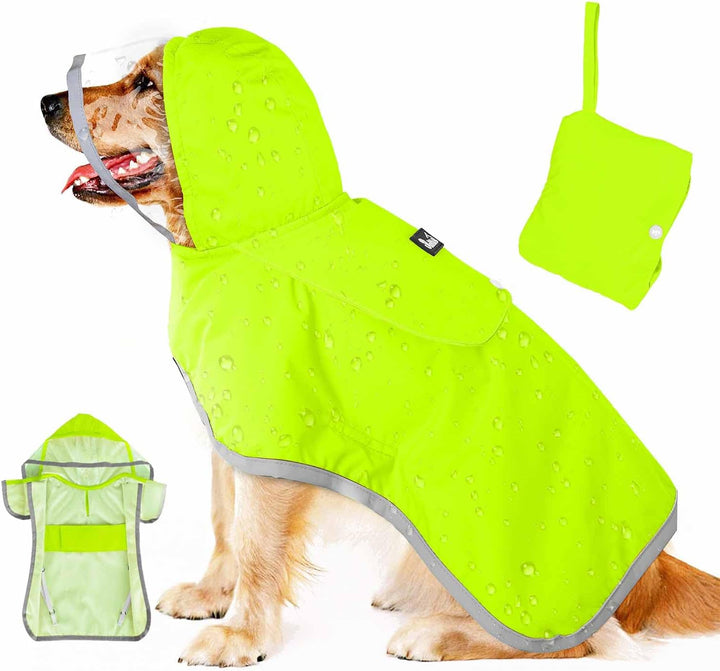 Dog Raincoat, Adjustable Dog Rain Jacket with Clear Hooded Double Layer for Large Medium Small Dogs Puppies, Waterproof Rain Coat Poncho with Reflective Storage Pocket & Rim (Yellow,M)