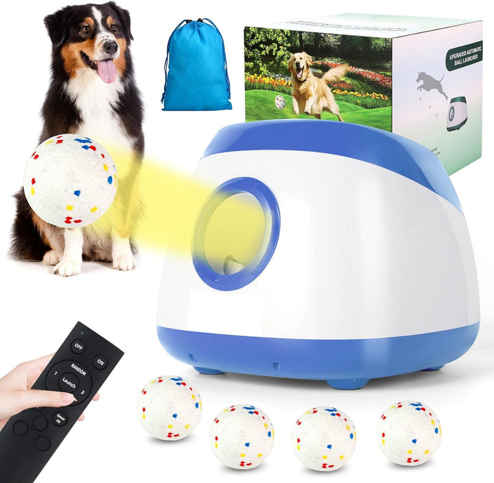Automatic Ball Launcher for Dogs, Dog Ball Thrower with 40-60-80Ft Distance, Rechargeable Automatic Launcher with 4 Balls (2.5"), Remote Control Launcher for Medium & Large