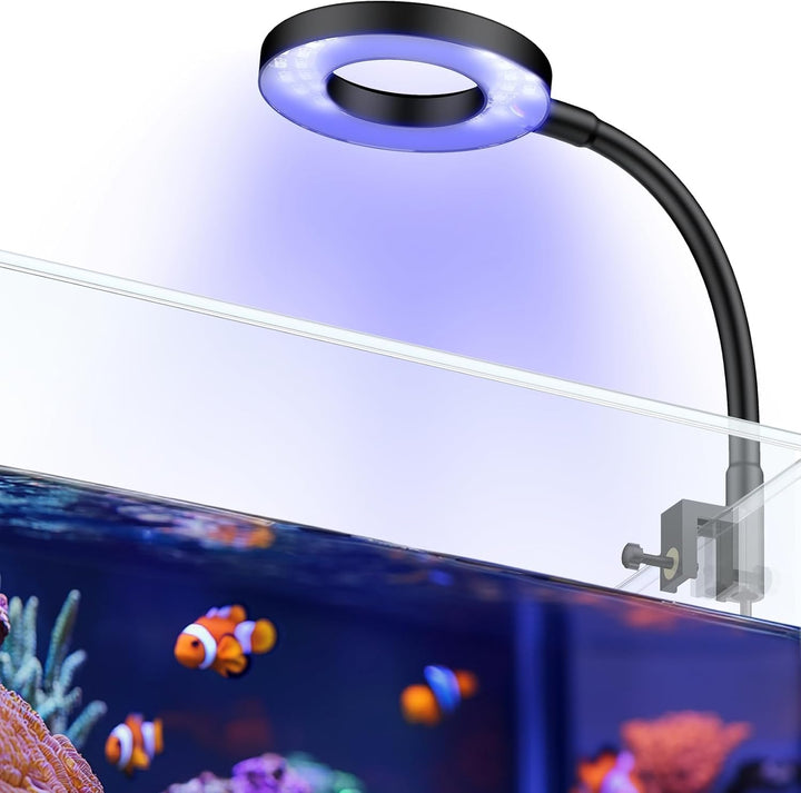 6 W LED Aquarium Light for 1 to 5 Gallon Fish Tanks Clip on Fish Tank Light USB Moving Aquarium Lamp with Full Spectrum Dimmable White Blue Red Green Lights with Timer (Adapter Not Included)