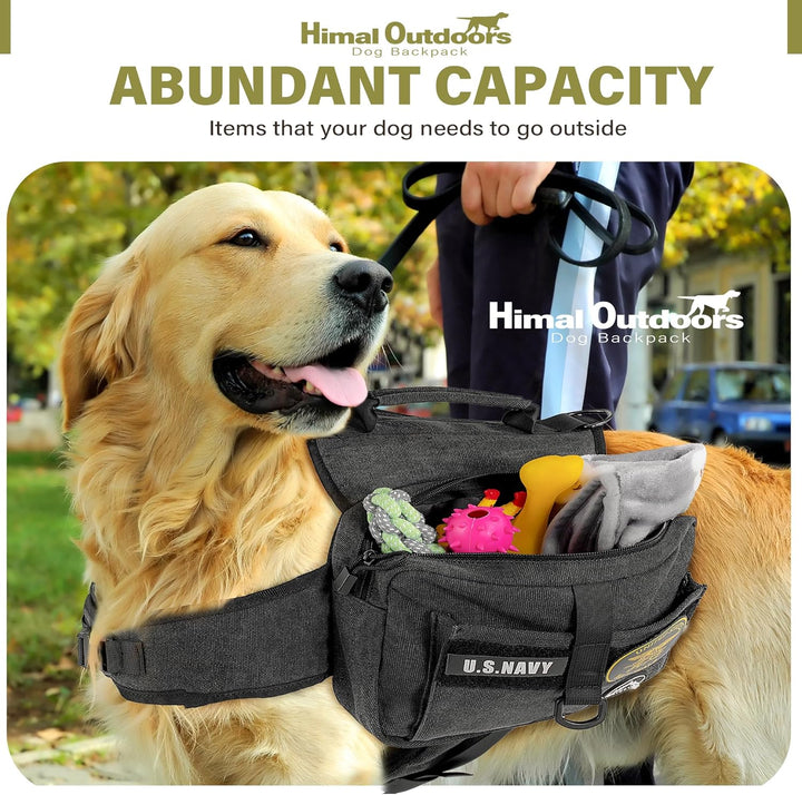 Outdoors Dog Backpack & Saddle Bag, Tactical Hiking Backpack for Large Dogs with Side Pockets & Adjustable Strap