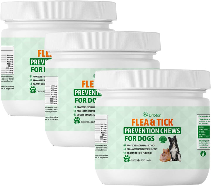 Flea and Tick Prevention for Dogs Chewables - 180 Treats - Natural Dog Flea and Tick Treatment Chewable Supplement for All Breeds & Ages - Soft Chews - Chicken Flavor