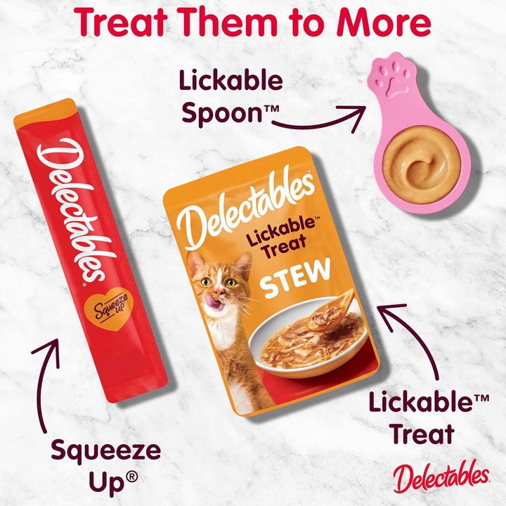 Delectables Squeeze up Creamy Squeezable Puree, Lickable Wet Cat Treats, Grain Free, No Added Fillers, No By-Products, No Added Preservatives, 0.5 Ounces Tuna & Shrimp, 32 Tubes Total