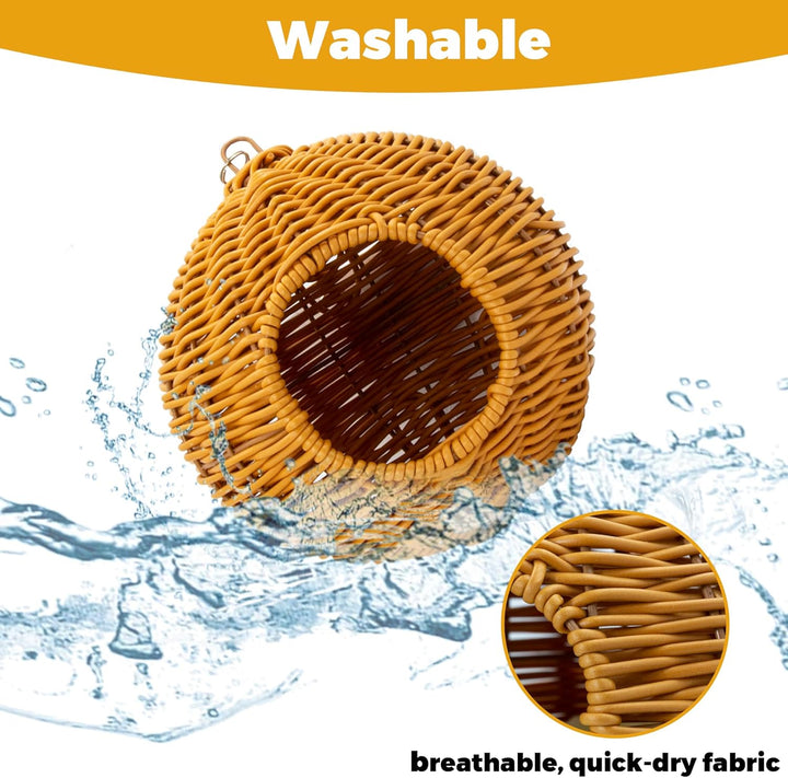 Chewproof Steel Frame Bird Nest for Cage, Washable Small Bird Bed Hammock Hideout Lay Eggs Parakeet Nest Sleep, Parakeet Warm Bed House Hut for Lovebird, Canary, Budgie, Finch (Brown)