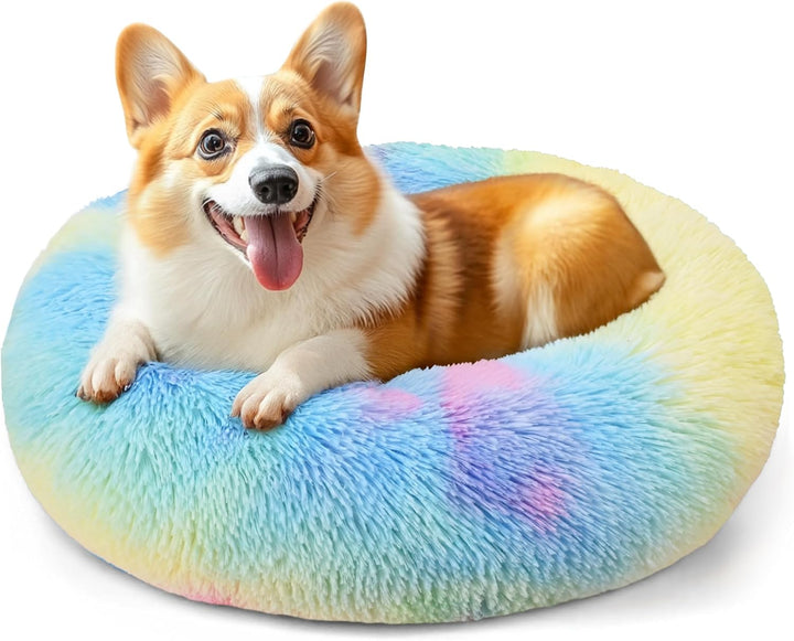 Dog & Cat Bed for Indoor Cats, 20In Calming Donut Bed for Puppy and Kitten, Washable round Fluffy Pet Bed for Small Medium Dogs and Cats (Light Grey)