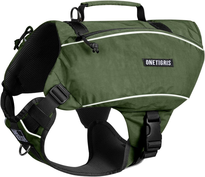 Y-Shaped Dog Backpack with Handle, Pockets & No Pull D-Rings, Lightweight Hiking Gear for Dogs Hunting Camping Travel (Medium, Green)