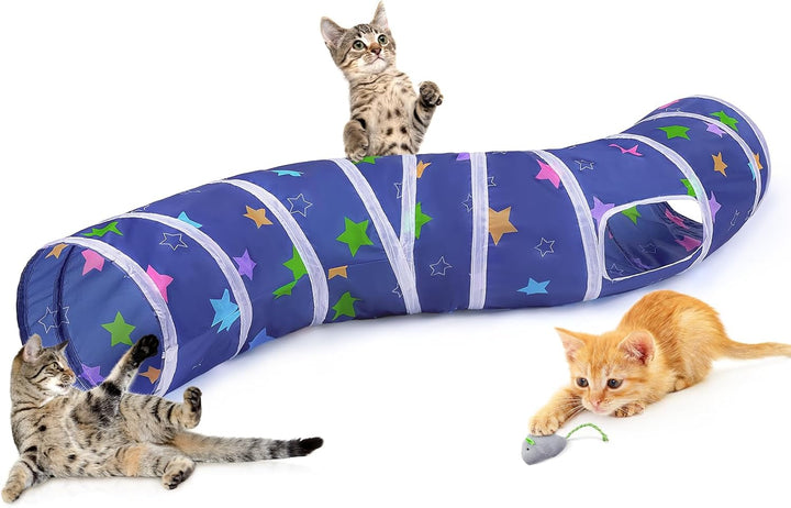 Cat Tunnel, Cat Tunnels for Indoor Cats, S-Shape Cats Cave with Cat Toys, Foldable Cat Tubes and Tunnels for Cats, Rabbit, Puppy, Guinea Pig