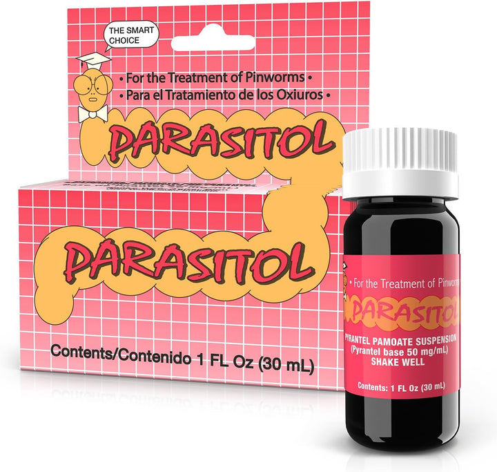 PARASITOL Pinworm Medicine for Family | Effective Deworming Formula with Pyrantel Pamoate, Quick Relief for All Ages, Easy Liquid Form, Safe & Gentle, Human Dewormer for All Parasites, 1 Fl Oz, 1-Pack