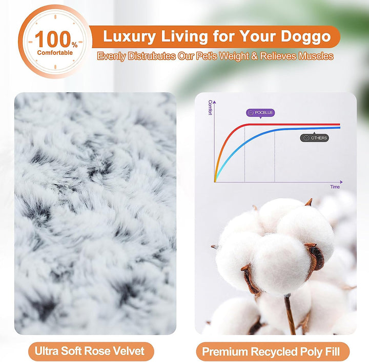 Deluxe Washable Dog Bed for Large Dogs Dog Crate Mat 35 Inch Comfy Fluffy Kennel Pad Anti-Slip for Dogs up to 60 Lbs, 35" X 23", Grey