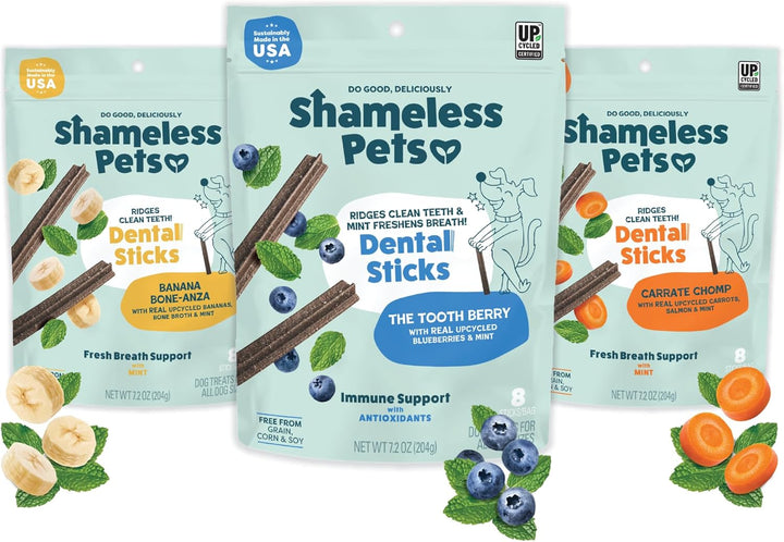 Dental Treats for Dogs, the Tooth Berry - Healthy Dental Sticks with Immune Support for Teeth Cleaning & Fresh Breath - Free from Grain, Corn & Soy
