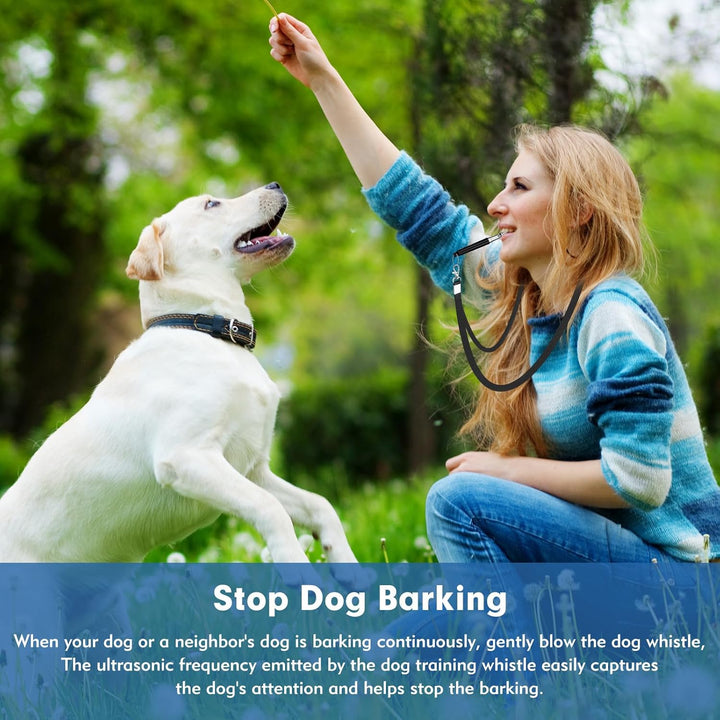 Dog Whistle, ﻿2 Pack Adjustable Frequency Silent Training Ultrasonic Dog Whistle to Stop Barking and Recall Training with Lanyard (Black and White)