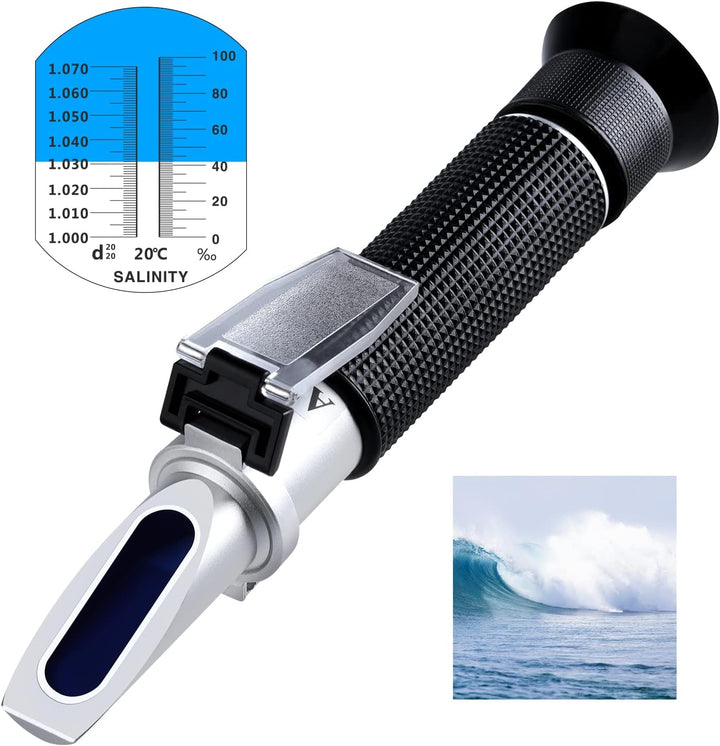 Aquariums Salinity Refractometer for Seawater Marine Fish-Keeping, Dual Scales Specific Gravity Salinity Meter Hydrometer 0-100Ppt & 1.000-1.070, Saltwater Tester with ATC Function