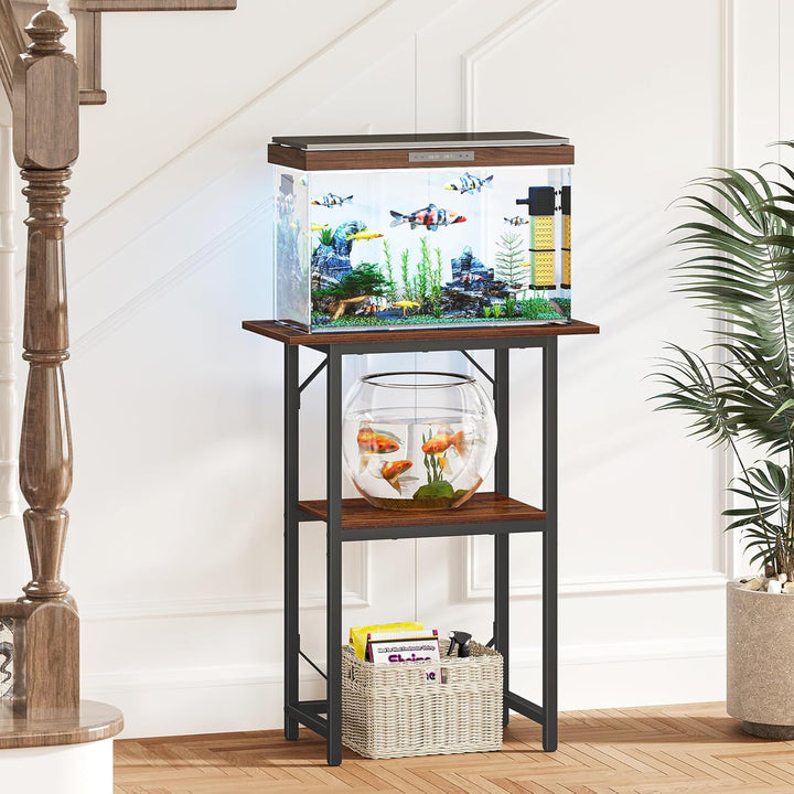 10-20 Gallon Fish Tank Stand, Aquarium Stand 2-Tier Storage Shelves, Heavy Duty Terrarium Stand for Home Office Fish Tank Shelf, 24" L X 11.8" W X 30.7" H, Rustic Brown