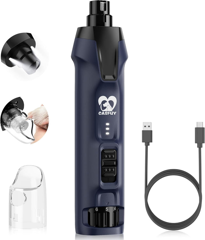 6-Speed Dog Nail Grinder – 50%+ Boost Power Dog Nail Trimmers Quiet with Dust Cap & 2 LED Lights & 2000Mah Battery & 4.8V Motor Electric Pet Toenail File Tool for Large Medium Small Dogs Cats