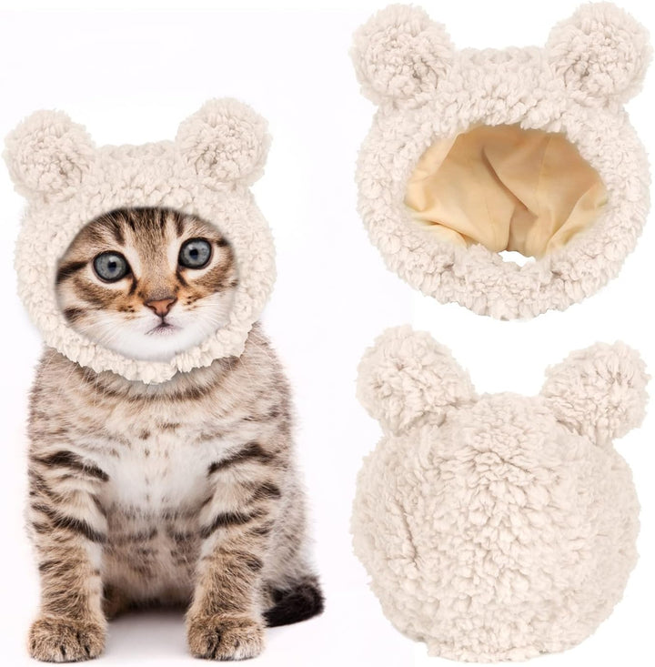 Cute Cat Costume Warm Bear Hat Adjustable Soft Small Pet Headwear for Puppy Dog (Brown)